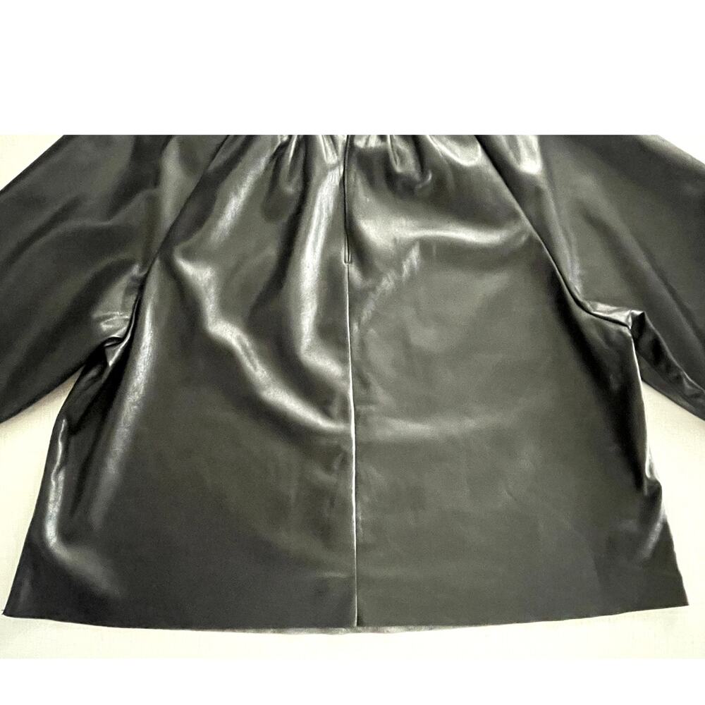 Aritzia Wilfred Sz M Bica Blouse Top Black Faux Leather Edgy Peasant Boho - Picture 11 of 15
